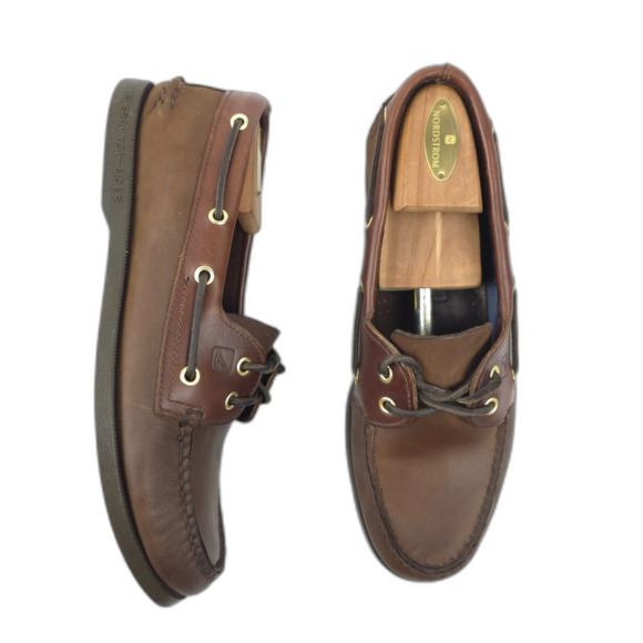 SPERRY Authentic Original Boat Shoes Leather Old Money Preppy Quiet Luxury Brown - Picture 1 of 9